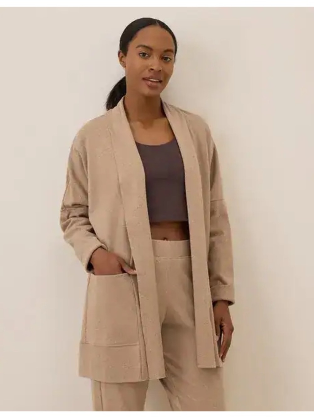 Pact Airplane Wrap Cardigan Women’s M/L Organic Brushed Cotton Sesame Heather
